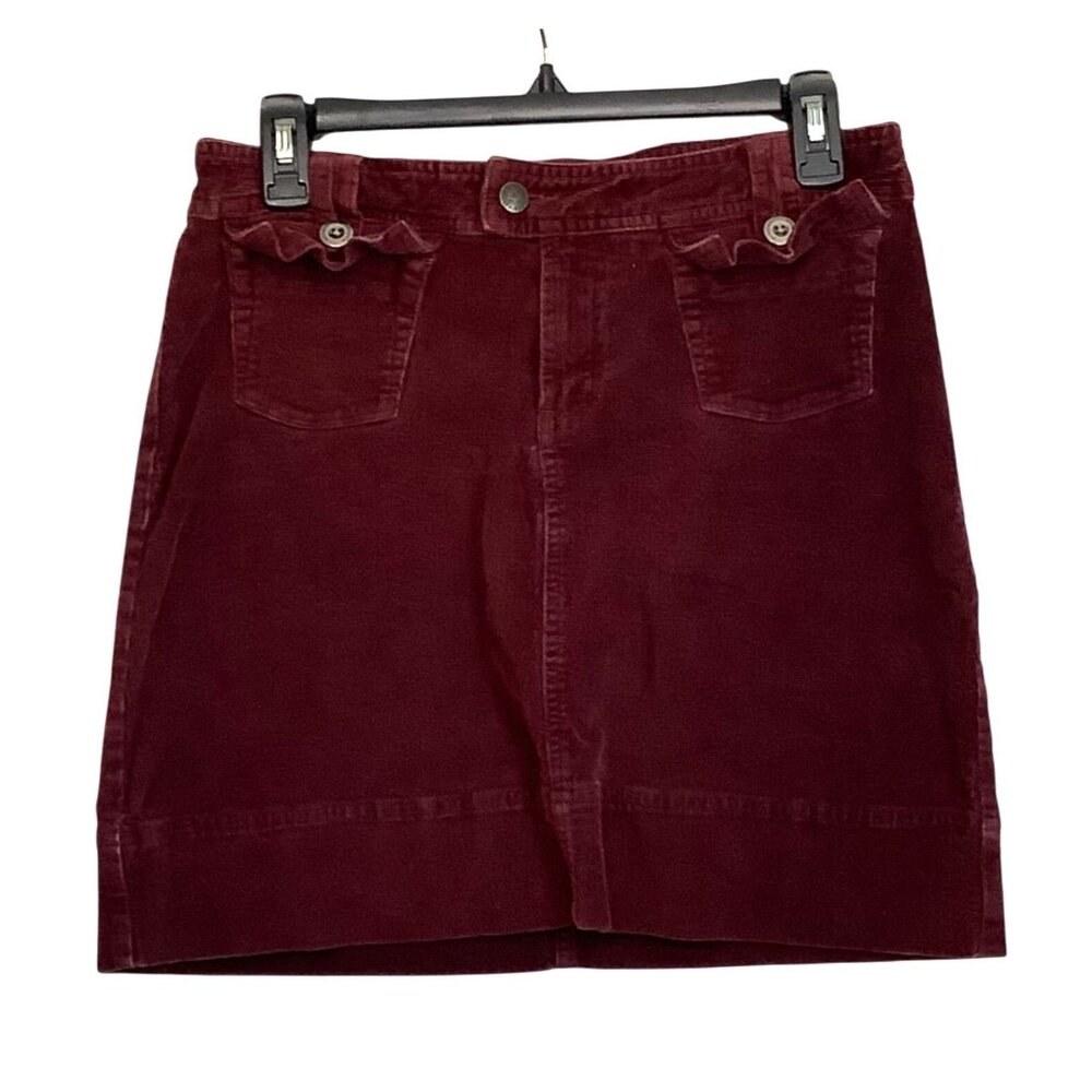 Patagonia Organic Cotton Burgundy Corduroy Skirt Women Size 4 Zip Close Stretch